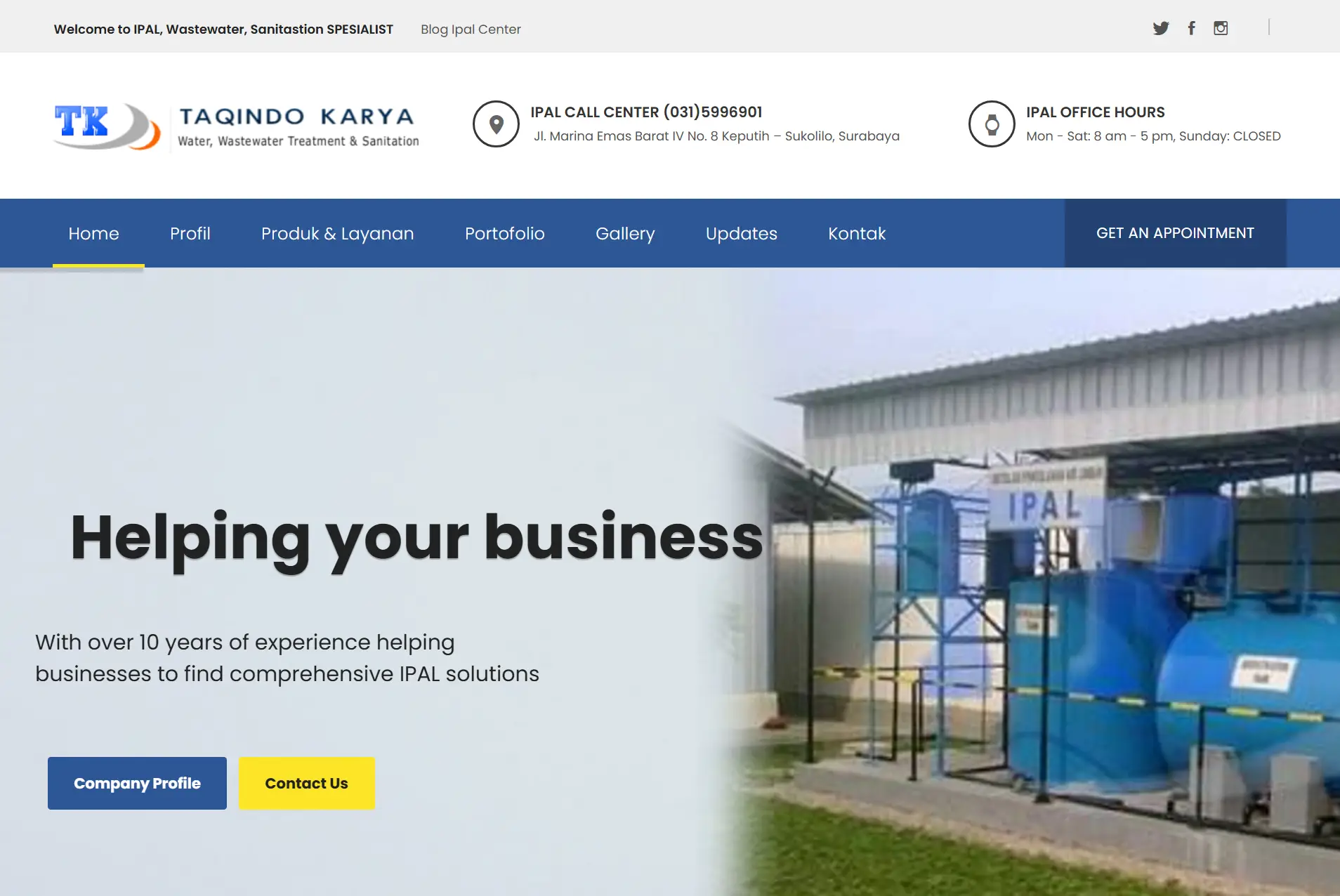 Portofolio Website IPAL & Water Treatment | Taqindo Karya