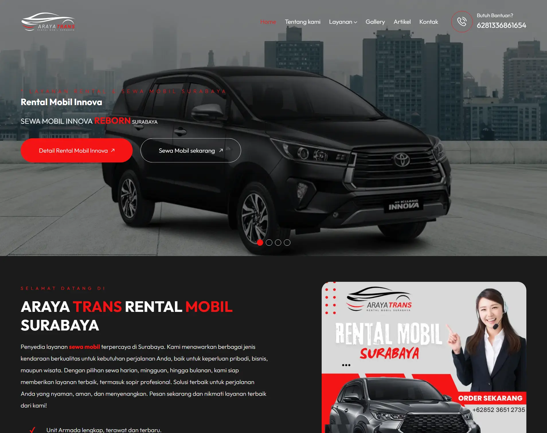 Portofolio Website Rental Mobil & Bus | Araya Trans